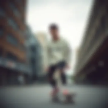 Urban Style: Embracing Skate Culture A skateboarder wearing the Cream Champion Sweatshirt in an urban setting