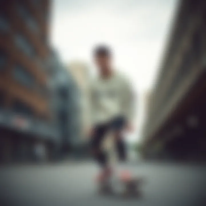 Urban Style: Embracing Skate Culture A skateboarder wearing the Cream Champion Sweatshirt in an urban setting