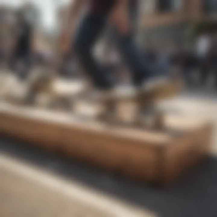 Group of skateboards gathered around a grind box