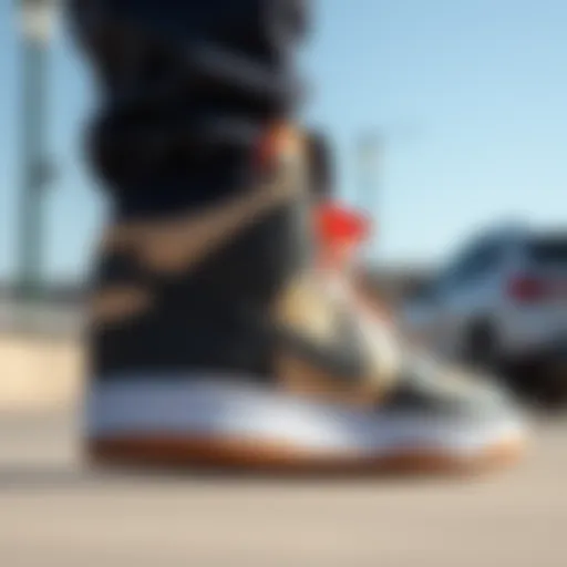 Detailed view of the Nike SB Dunk Mid showcasing its unique design elements