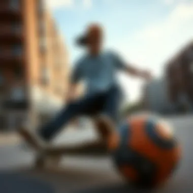 One-Ball Skateboard in Action Action shot of a skateboarder using the one-ball skateboard in an urban setting
