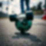 Close-up of the one-ball skateboard showcasing its unique design