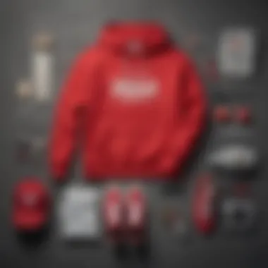 A flat lay of styling accessories paired with the Red Vans sweatshirt, illustrating versatility in fashion.