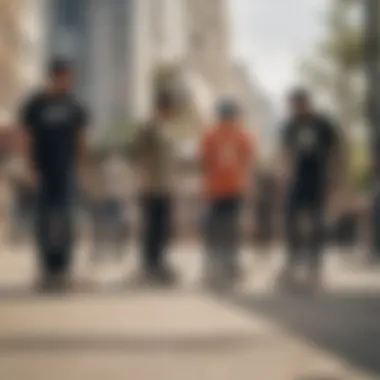 A group of skaters enjoying a session with Carver boards in an urban setting