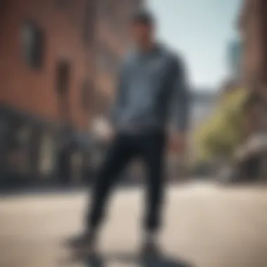 Skateboarder in Vans Quarter Zip A skateboarder wearing a Vans quarter zip in an urban setting