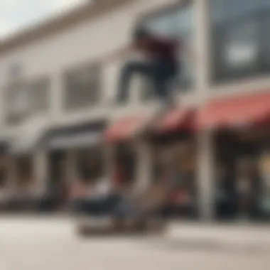 Skateboarder showcasing tricks in front of a Vans store