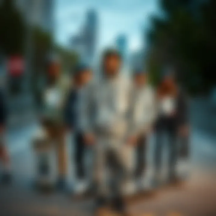 Skateboarders in Camouflage Styles Group of skateboarders showcasing various gray camouflage styles