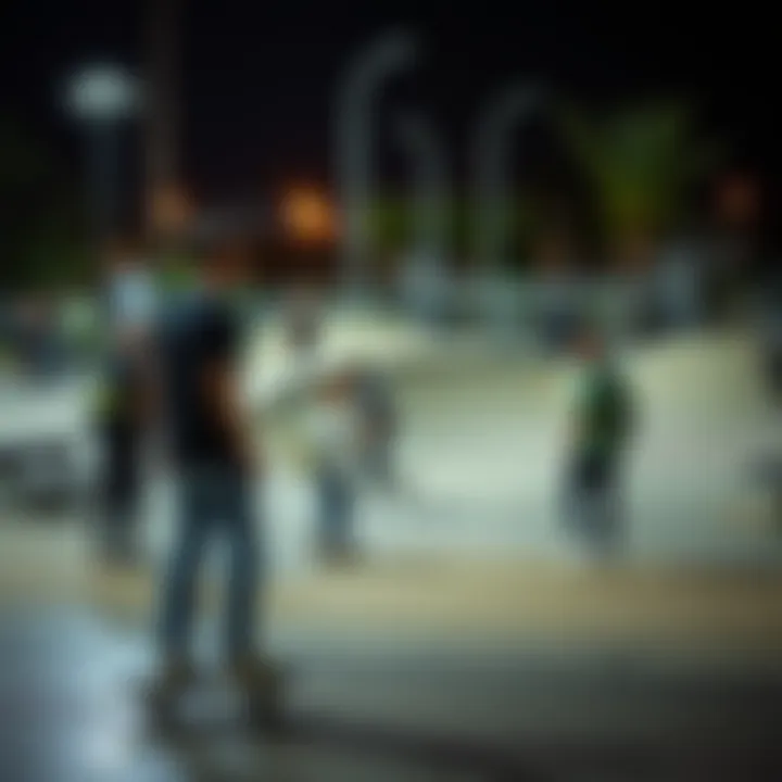 Community Vibes at a Local Skate Park A local skate park bustling with energy and camaraderie among skaters