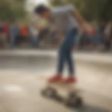 A skateboarder wearing TOMS platform sneakers while performing a trick at a skate park.