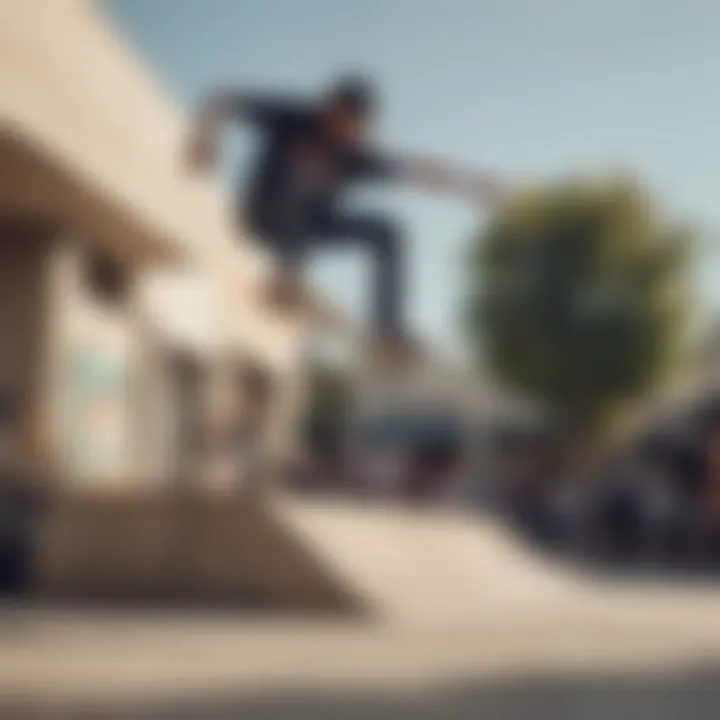 A skateboarder performing tricks in front of the Vans store