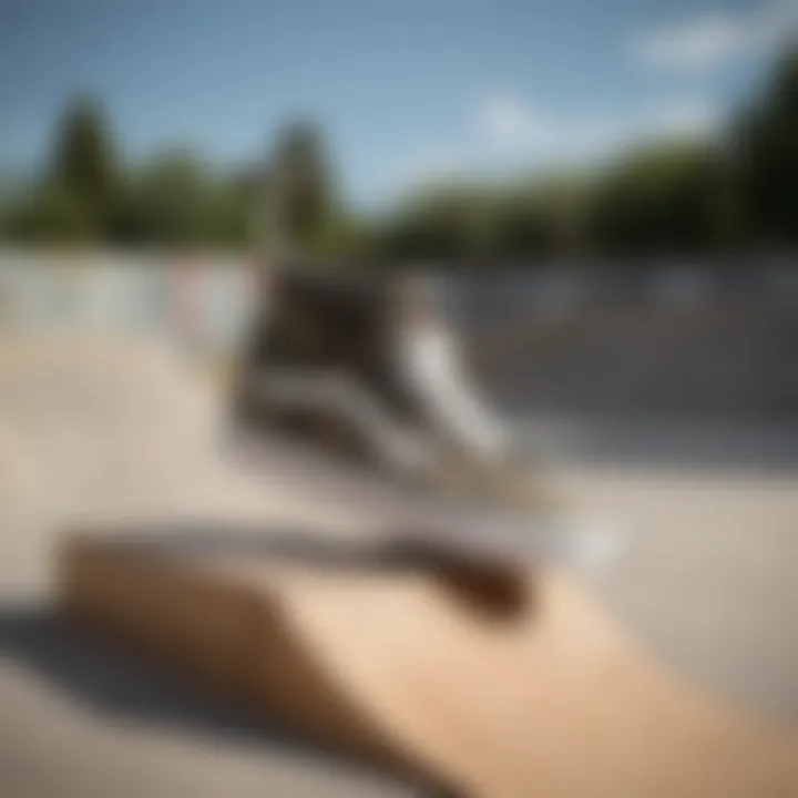 Vans Hi Top Camo shoes on a skate park ramp