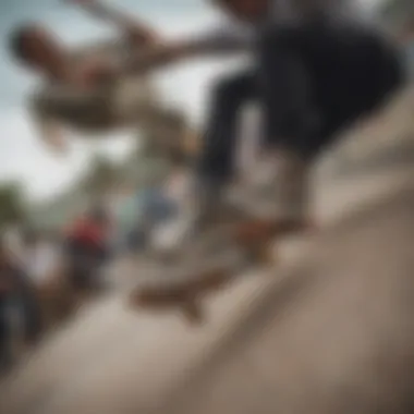 A skateboarder wearing Vans Hi Top Camo while performing a trick