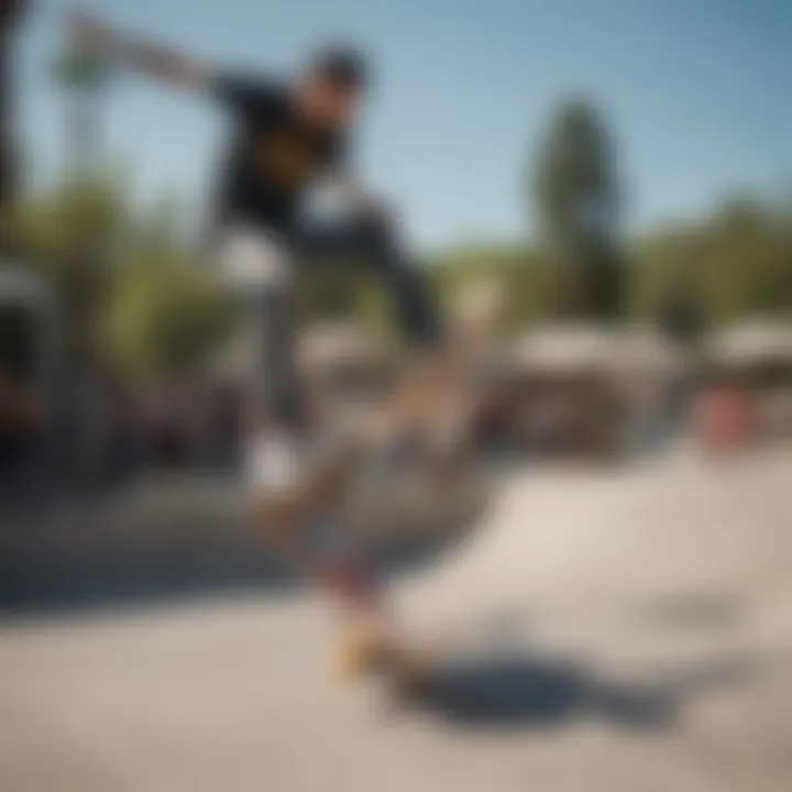 A skateboarder demonstrating tricks in the Vans community area