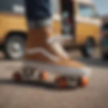 An individual skateboarding while wearing vintage Vans shoes