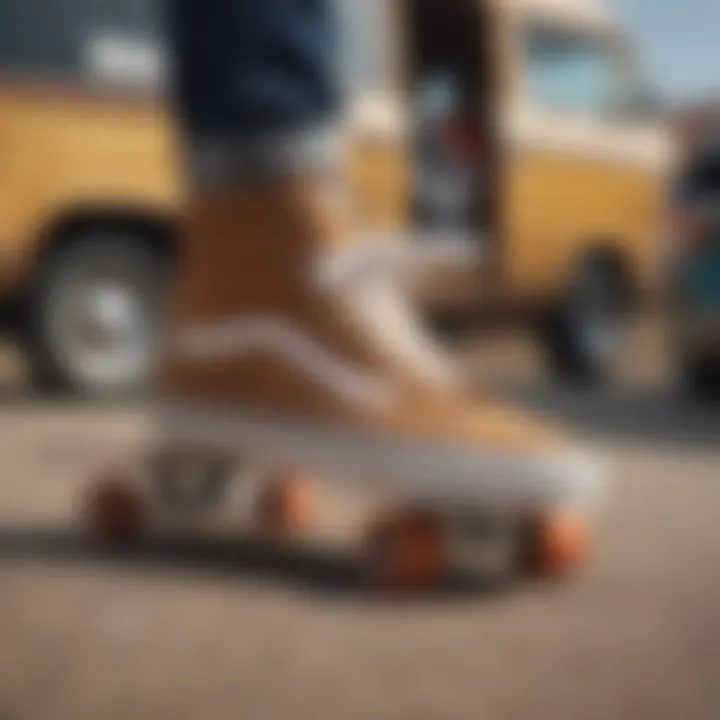 An individual skateboarding while wearing vintage Vans shoes