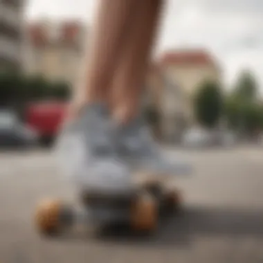 Stylish grey checkered Vans on a skateboard