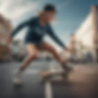 Dynamic action shot of a skater in motion wearing stylish gear