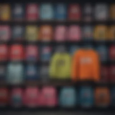 A colorful display of various Vans sweaters arranged neatly.