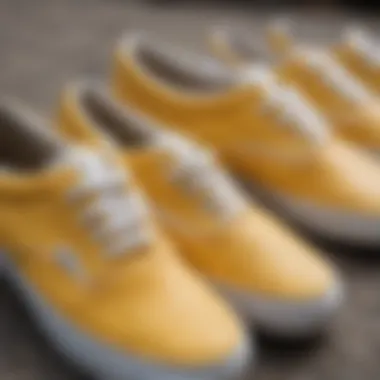 Close-up of yellow Vans showcasing their unique texture and design