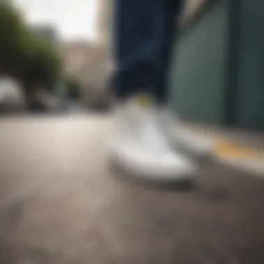 White Vans worn during an urban skate session