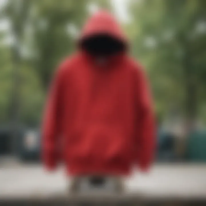 Red hoodie hanging on a skateboard