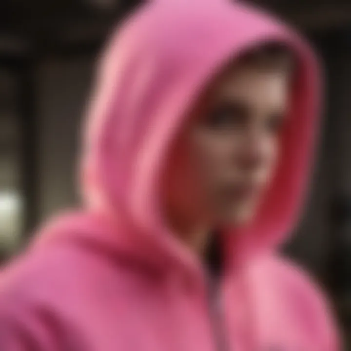 Close-up of the unique fabric and design of a fluorescent hoodie