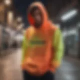 Vibrant fluorescent hoodie worn during a skateboarding session