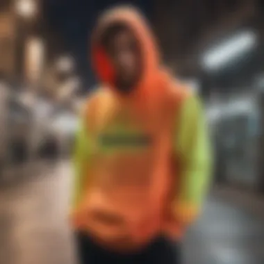 Vibrant fluorescent hoodie worn during a skateboarding session