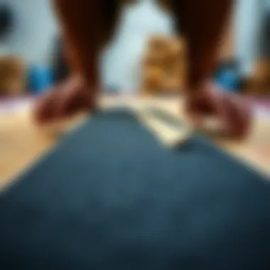 How to Install Griptape on a Deck An instructional graphic illustrating the installation of griptape on a skateboard deck.