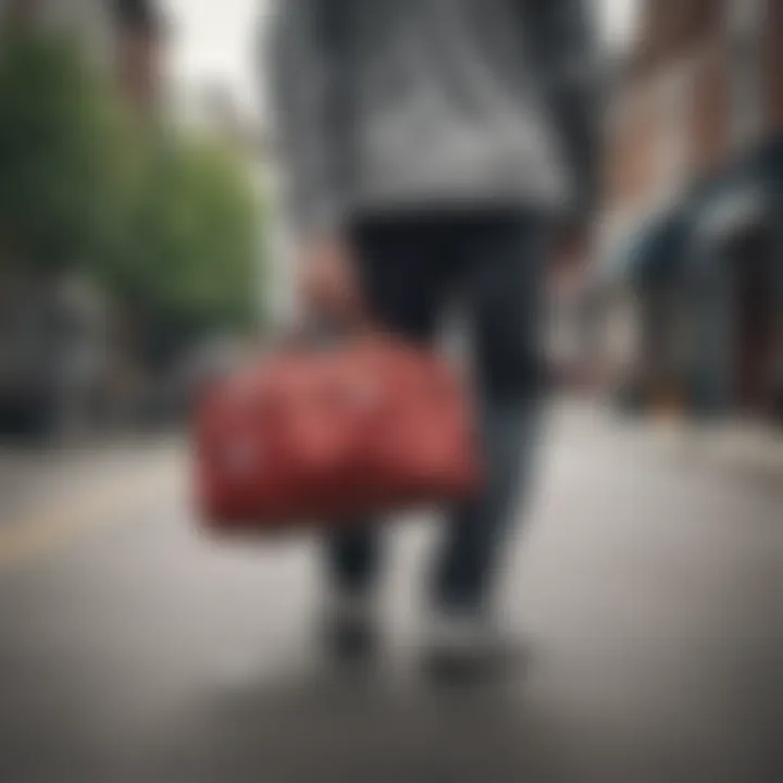 Herschel duffle bag in action during a skateboarding trip