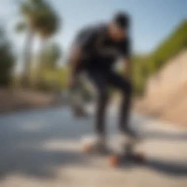 Person using the HEX messenger bag in a skateboarding setting