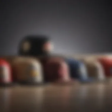 An artistic representation of the evolution of skateboard hats through the years.