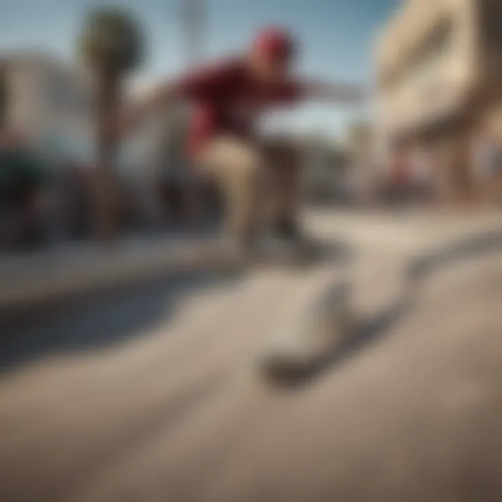 Action shot of skateboarders using Santa Cruz decks in urban settings