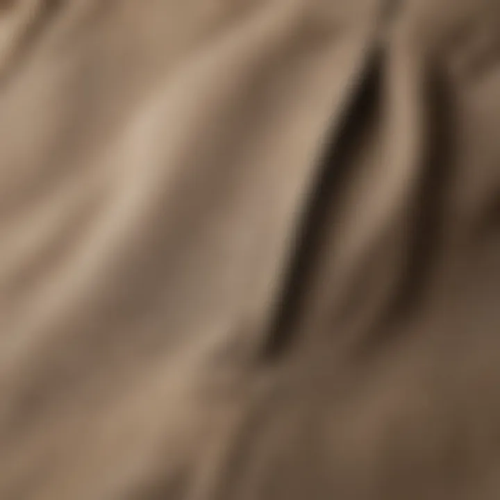 Close-up of the fabric and stitching of long chino shorts emphasizing quality