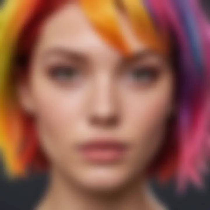 Close-up of a model showcasing bold, colorful hair dyed with Good Dye Young products