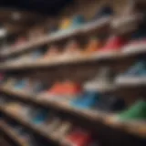 Interior view of a vibrant DC sneaker store showcasing skate shoes