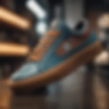 Close-up of a unique skate shoe design emphasizing innovation