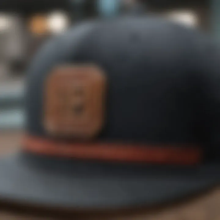 A close-up view of a New Era skateboard hat showcasing its unique design and fabric texture.