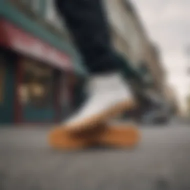 Nike Blazer Gum Sole in Skateboarding Action Nike Blazer gum sole in action during a skateboarding trick