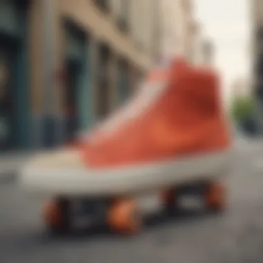 Nike Blazer in Urban Skateboarding Scene Nike Blazer on a skateboard against an urban backdrop highlighting streetwear culture