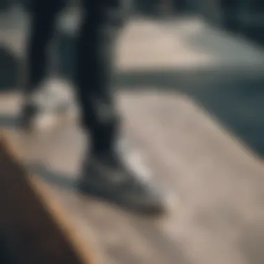 Nike pattern shoes on a skateboarding ramp