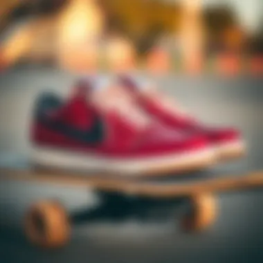 Fashionable Nike Skate Shoes on a Skateboard Stylish Nike skate shoes displayed on a skateboard