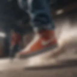 Dynamic action shot of skateboarders showcasing Nike sneakers in motion