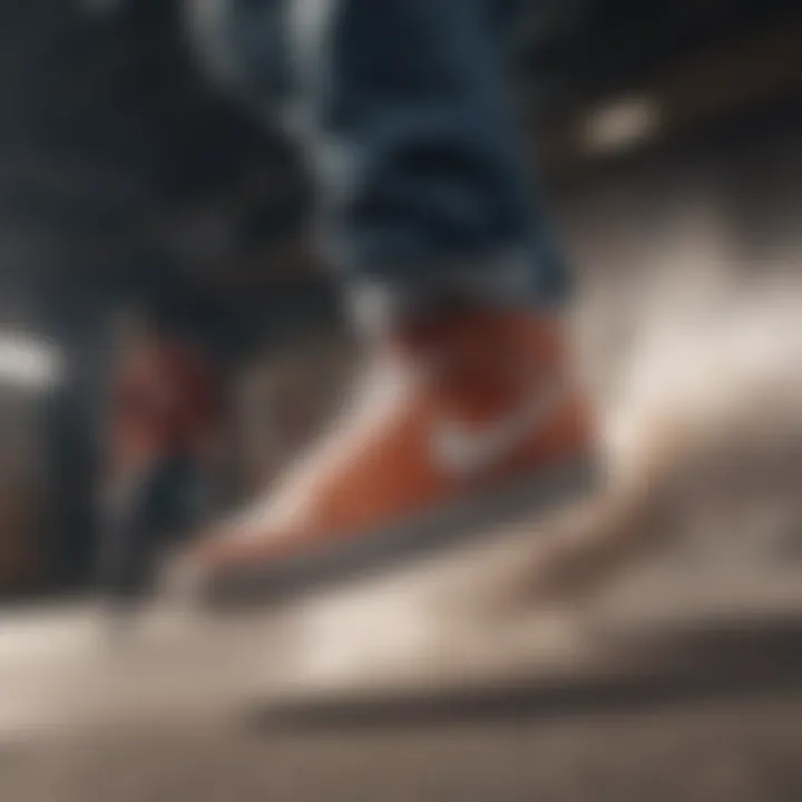 Dynamic action shot of skateboarders showcasing Nike sneakers in motion