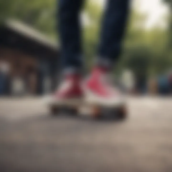 Person skateboarding wearing Platform Converse shoes