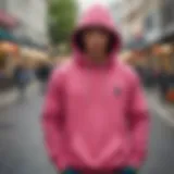 Skateboarder showcasing a vibrant hoodie on the streets