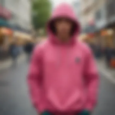 Skateboarder showcasing a vibrant hoodie on the streets