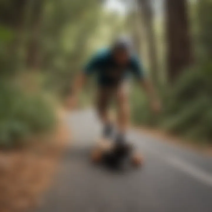 A longboarder navigating a scenic downhill path, highlighting the experience