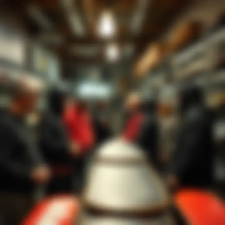 Community Interaction in a Skate Shop A group of skate enthusiasts discussing gear and skate culture in a community-focused environment