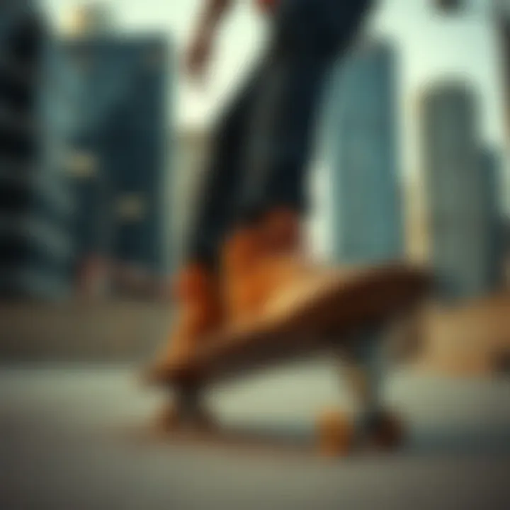 Urban Skate Culture and Nike Hightops Skateboarder wearing Nike suede hightops in an urban setting